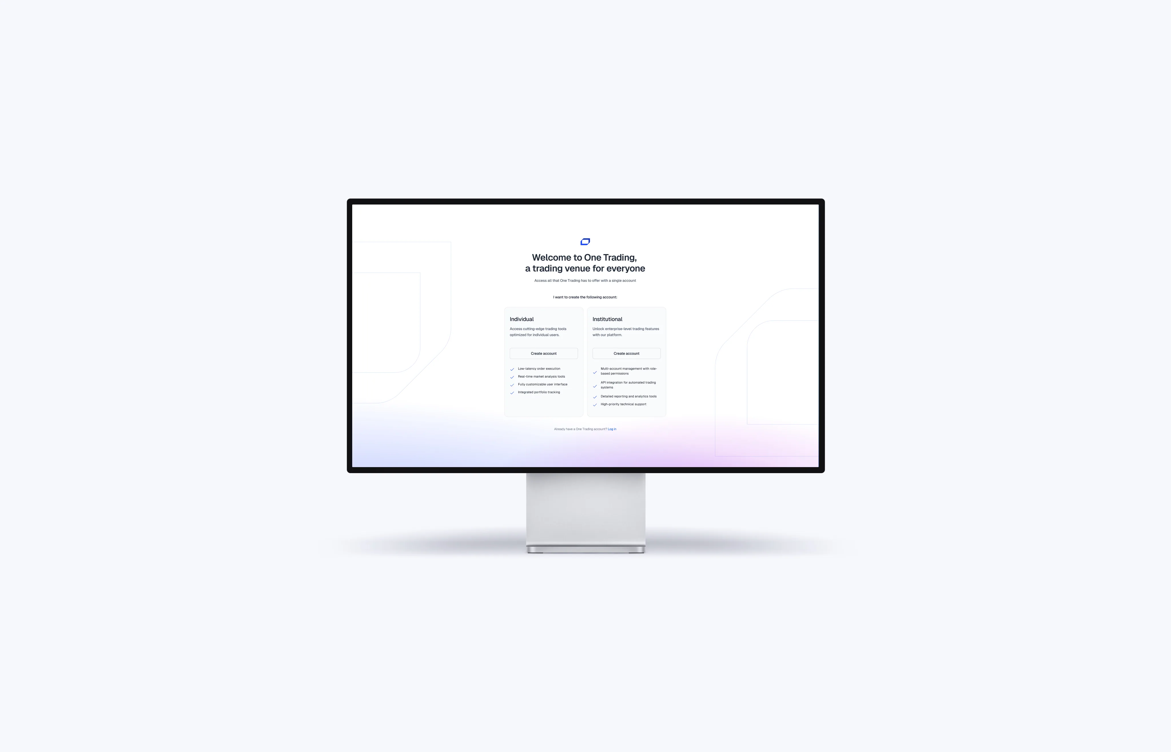 Display mockup showing get started screen