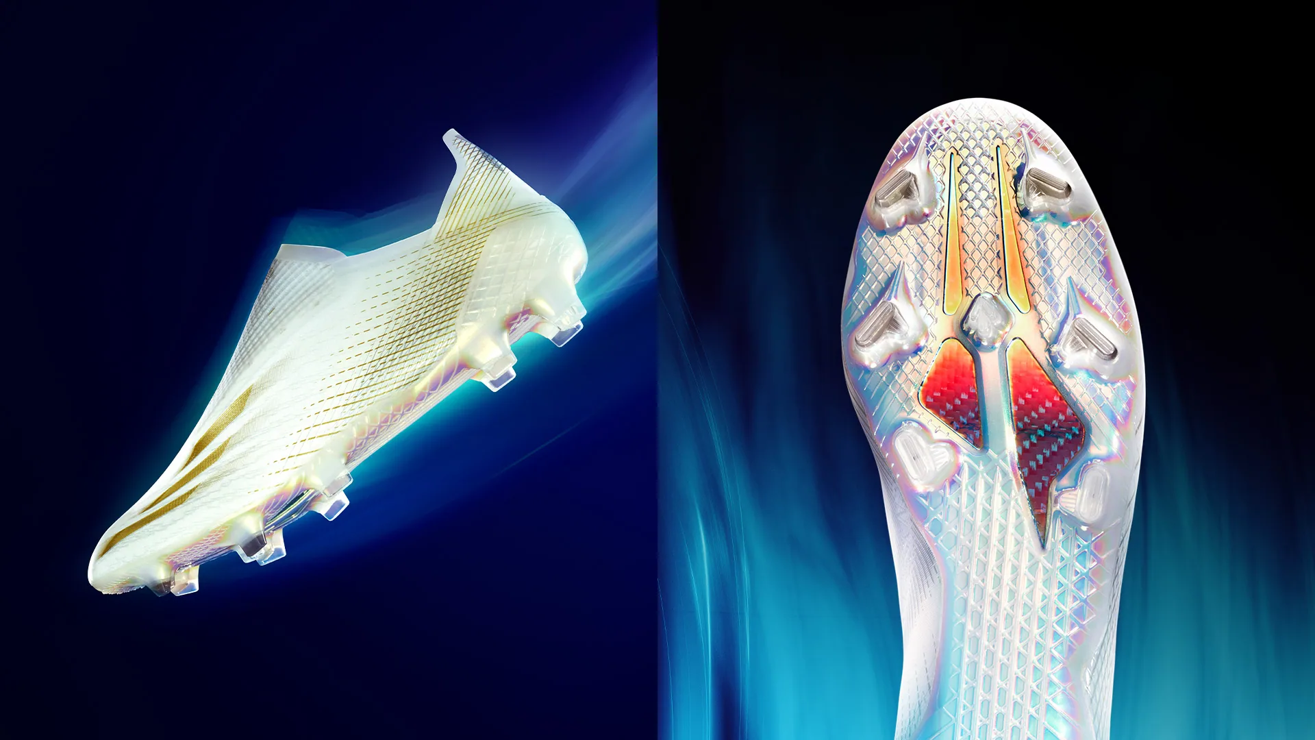 2x photos of boot with blue streaks