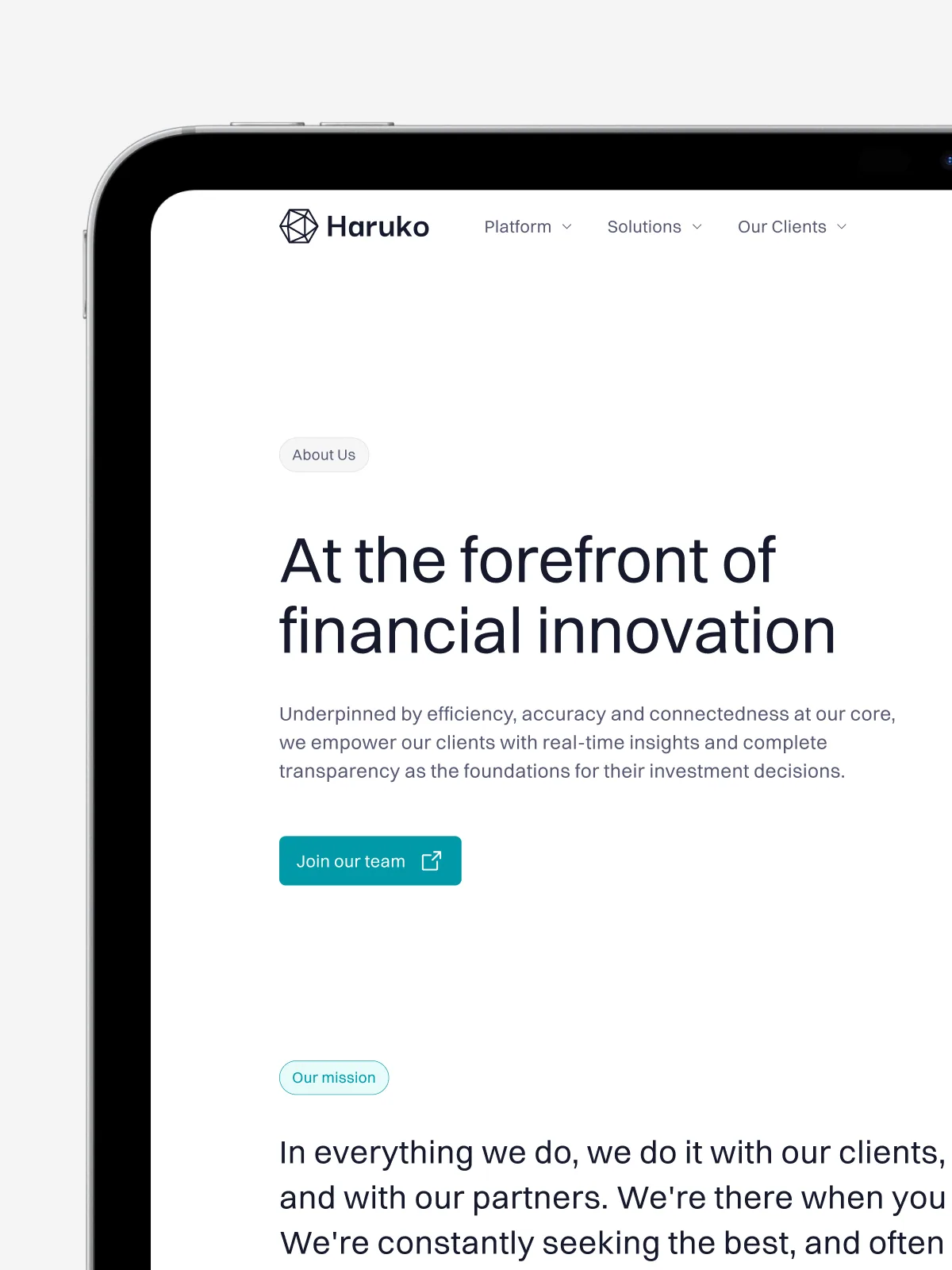 Mockup of screen with website