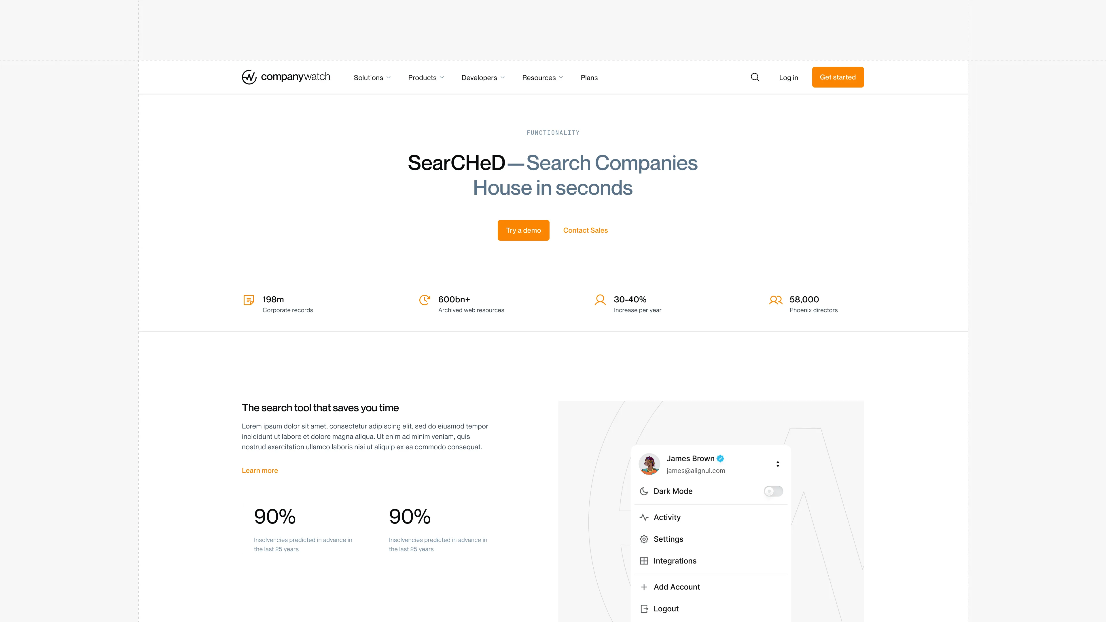 Secondary page mockup