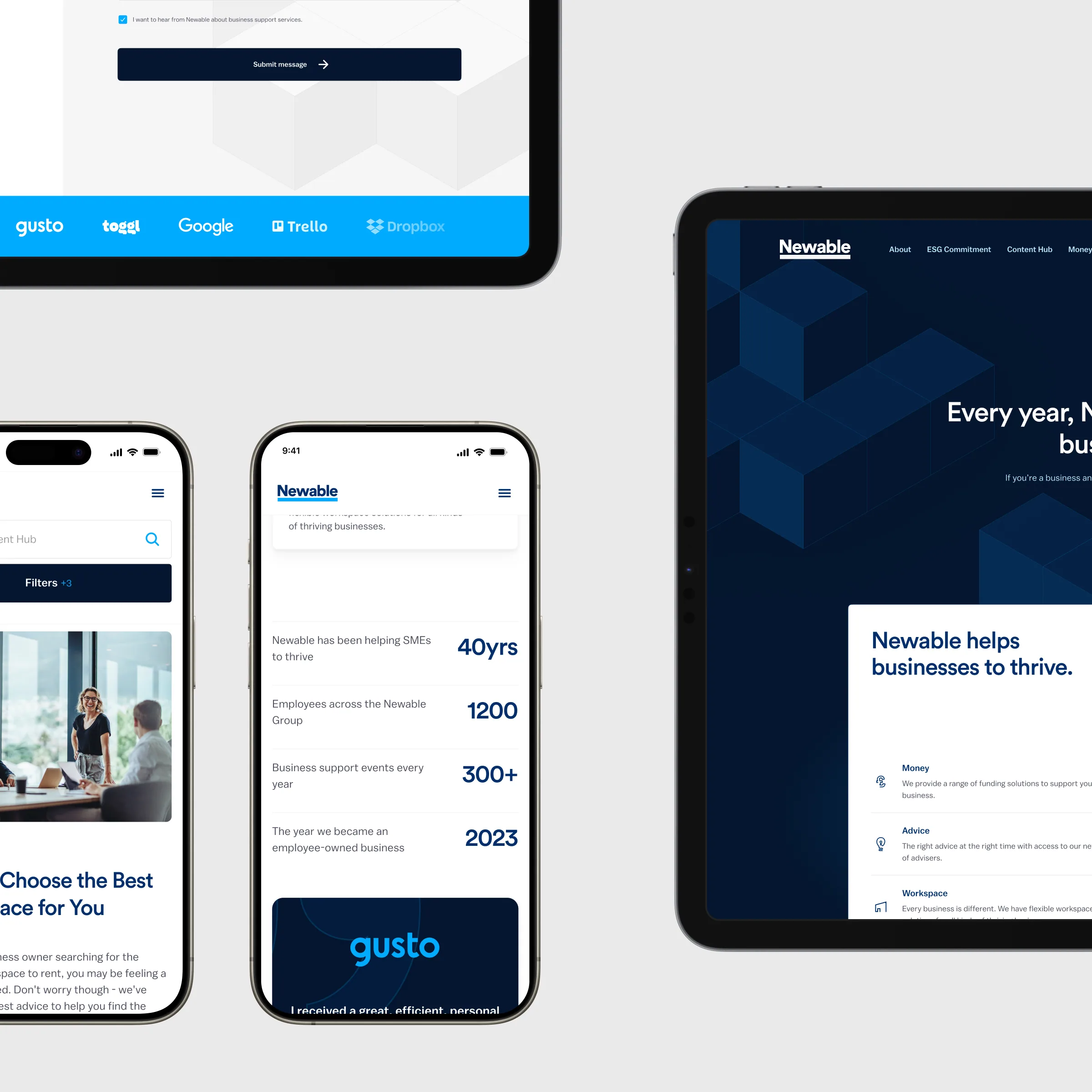 Various devices showing Newable website