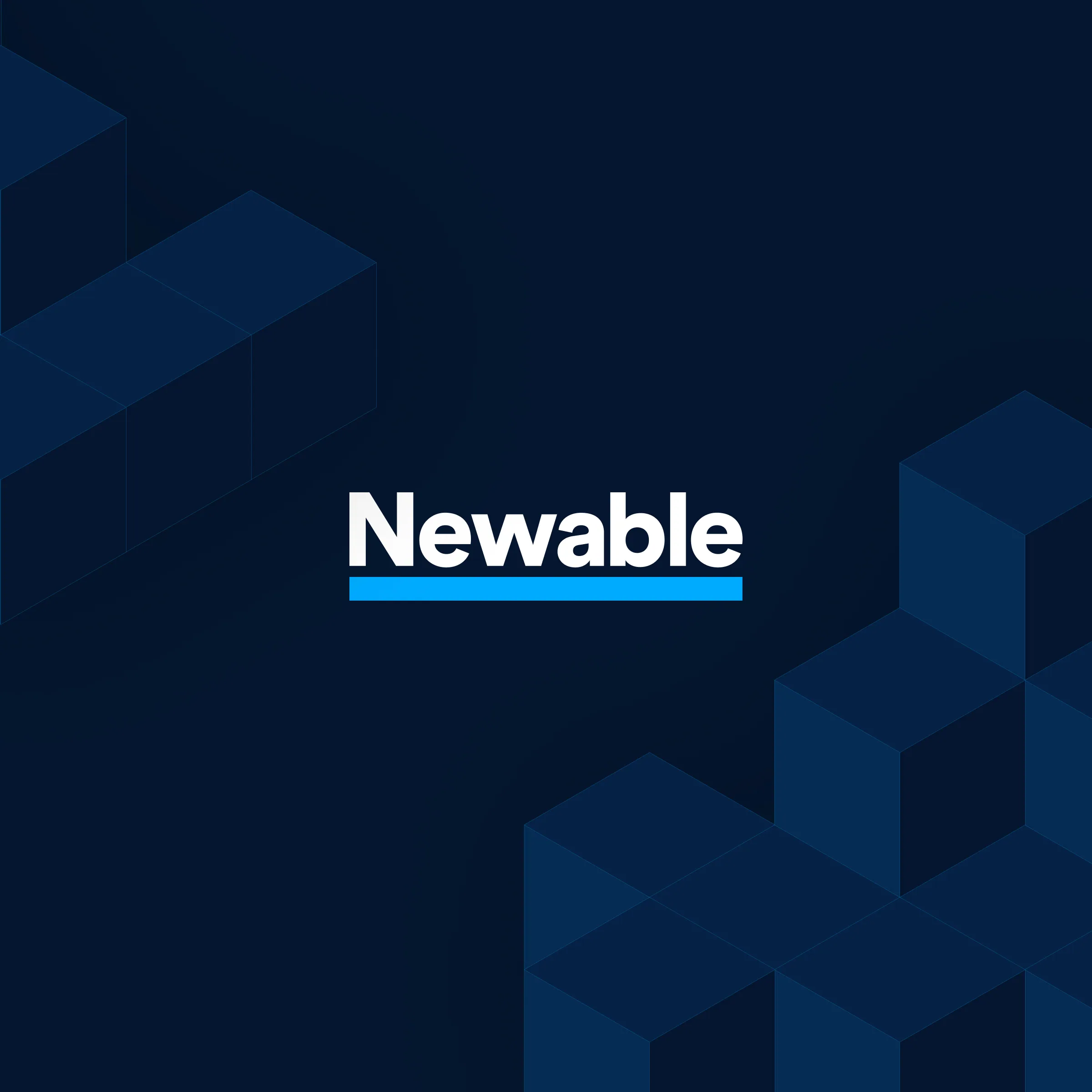 Newable logo on blue background and cube pattern