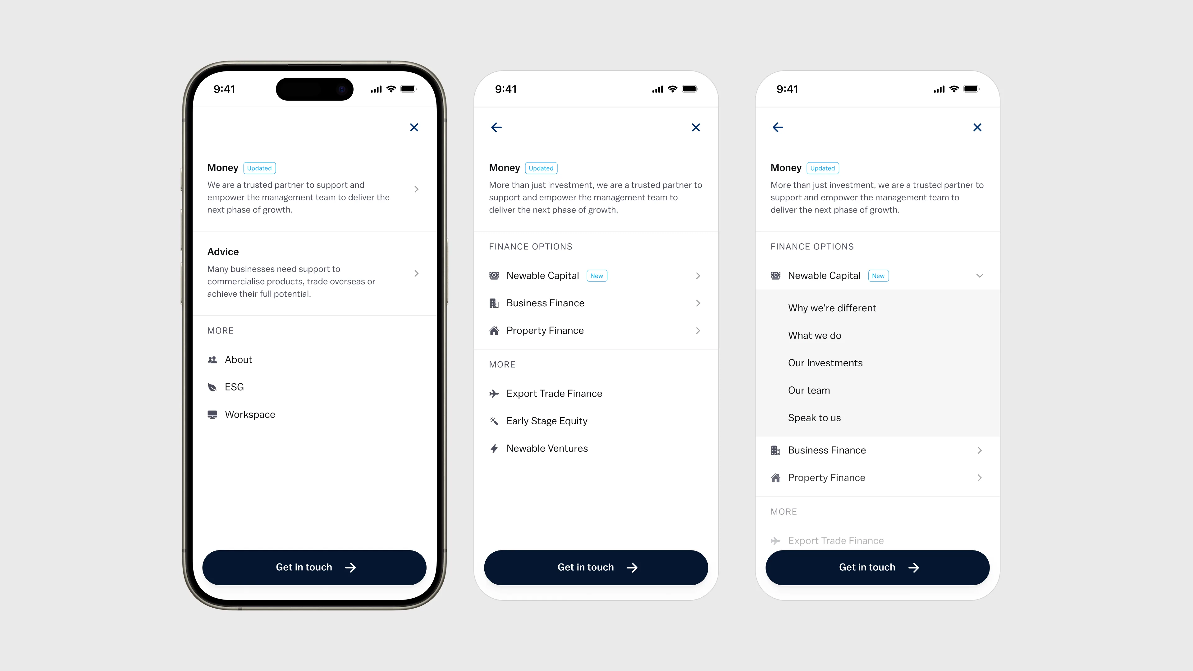 iPhone mockup menu design 3x screens