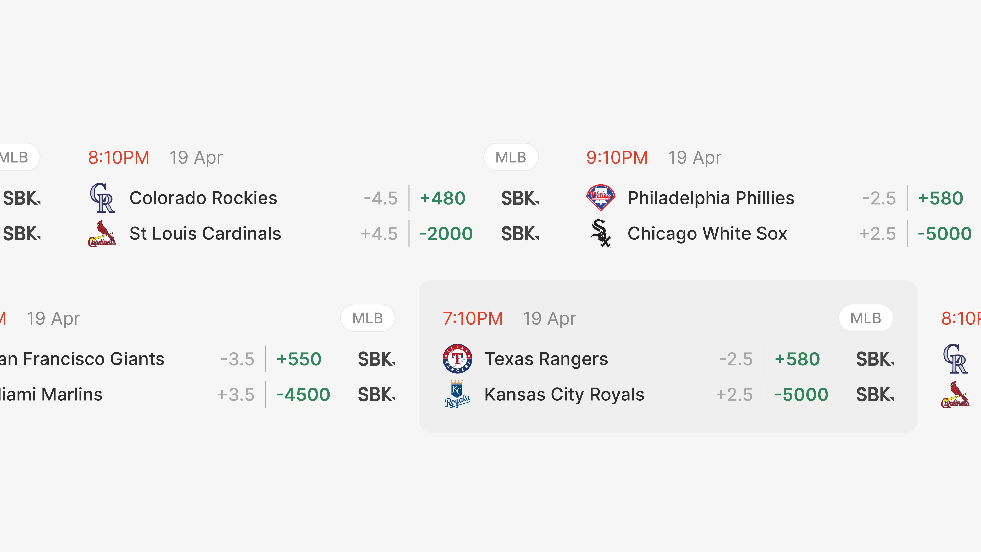 Odds comparison ticker component